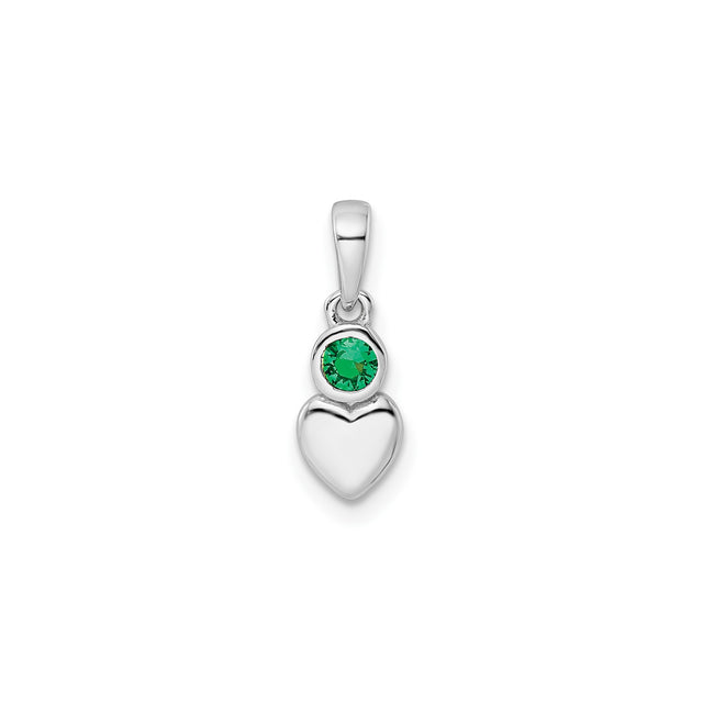 Sterling Silver Heart Pendant with Lab Created Emerald, Romantic May Birthstone Jewelry