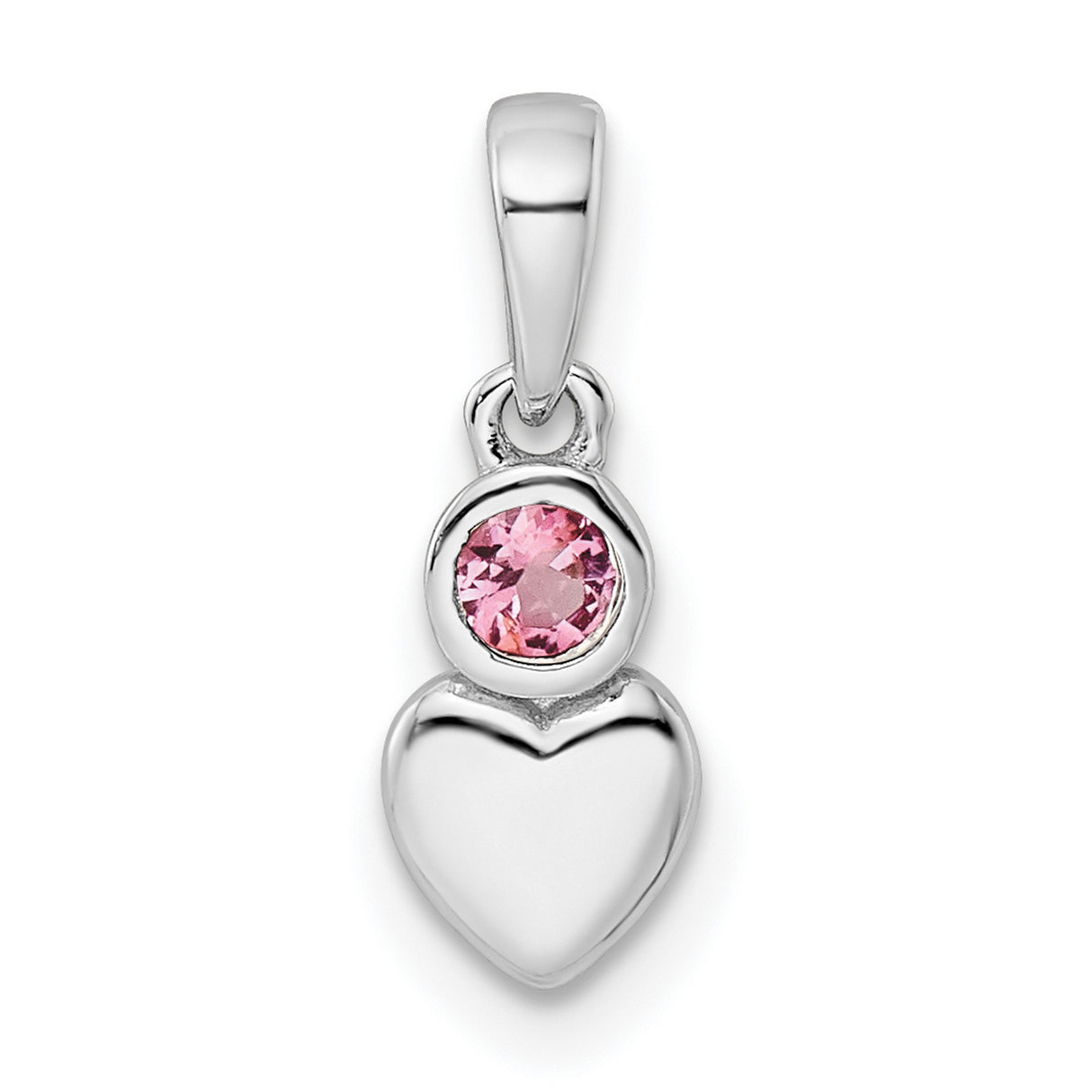 Sterling Silver Heart Pendant with Pink Tourmaline, Romantic Birthstone Jewelry for Women
