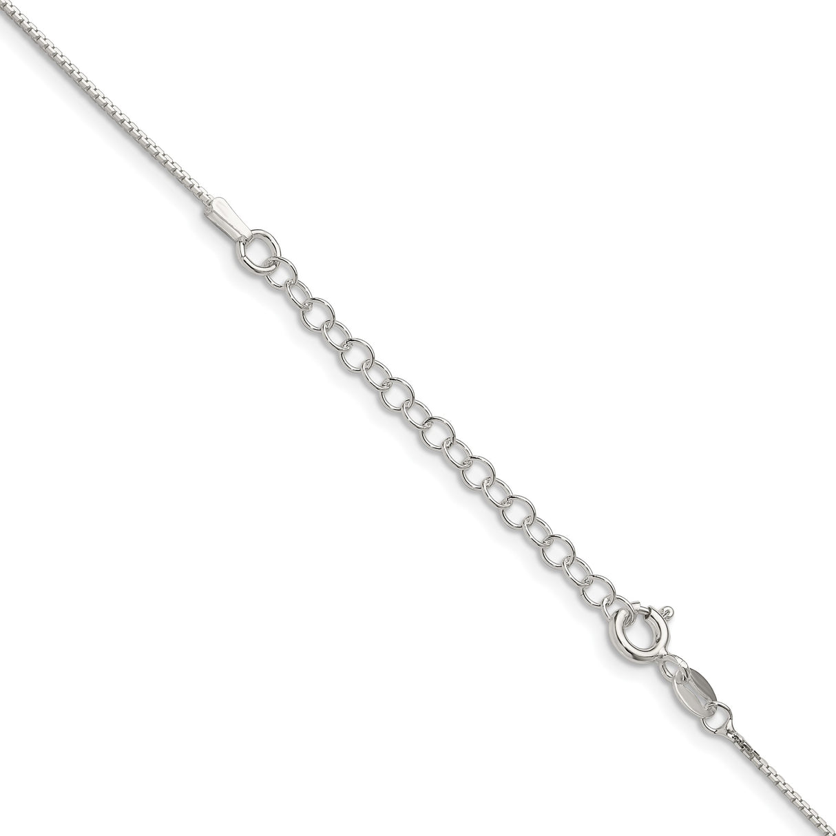 925 White Gold 1 mm Box Chain Necklace, Polished detail view