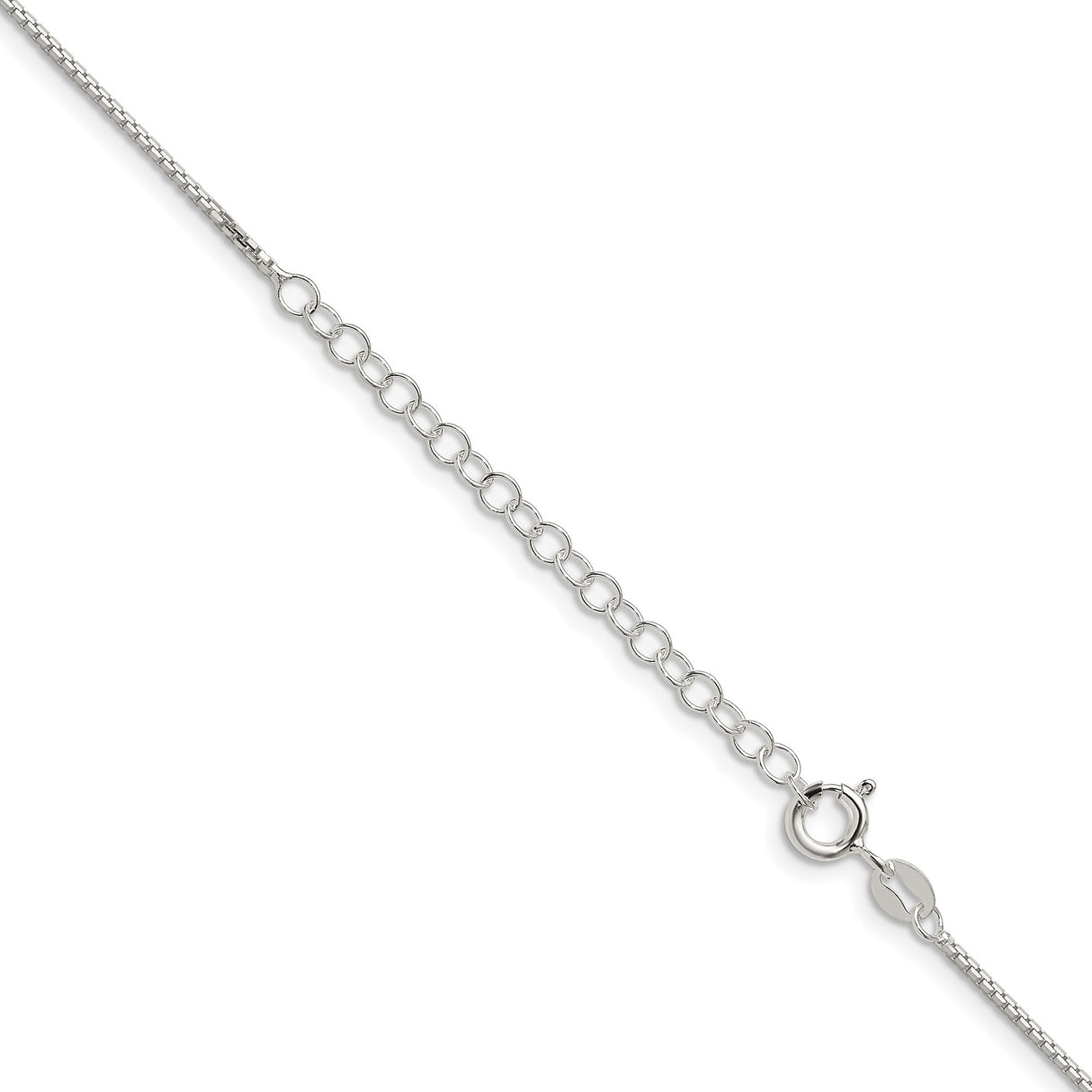 925 White Gold 1.15 mm Box Chain Necklace, Polished detail view