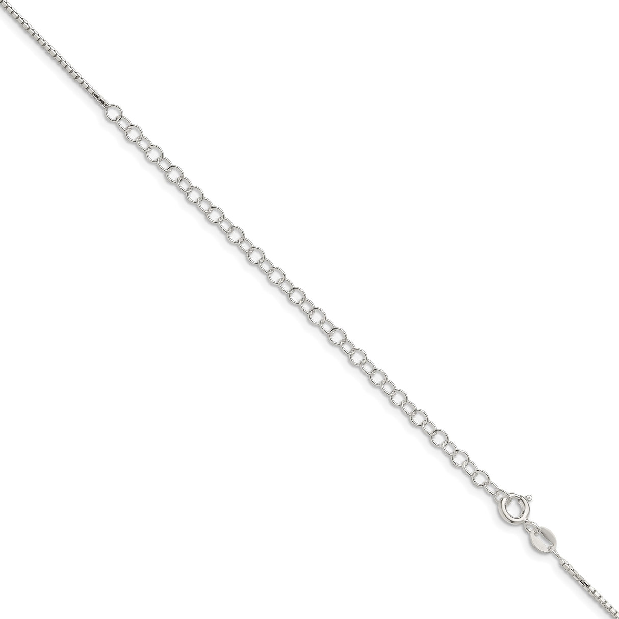 925 White Gold 1.25 mm Box Chain Necklace, Polished detail view