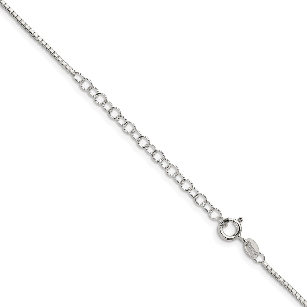 925 White Gold 1.35 mm Box Chain Necklace, Polished detail view