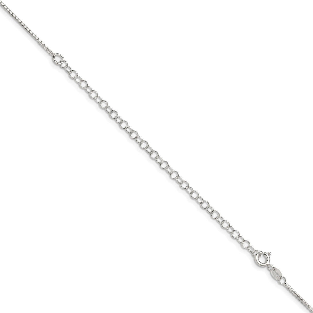925 White Gold 1.35 mm Box Chain Necklace, Polished detail view