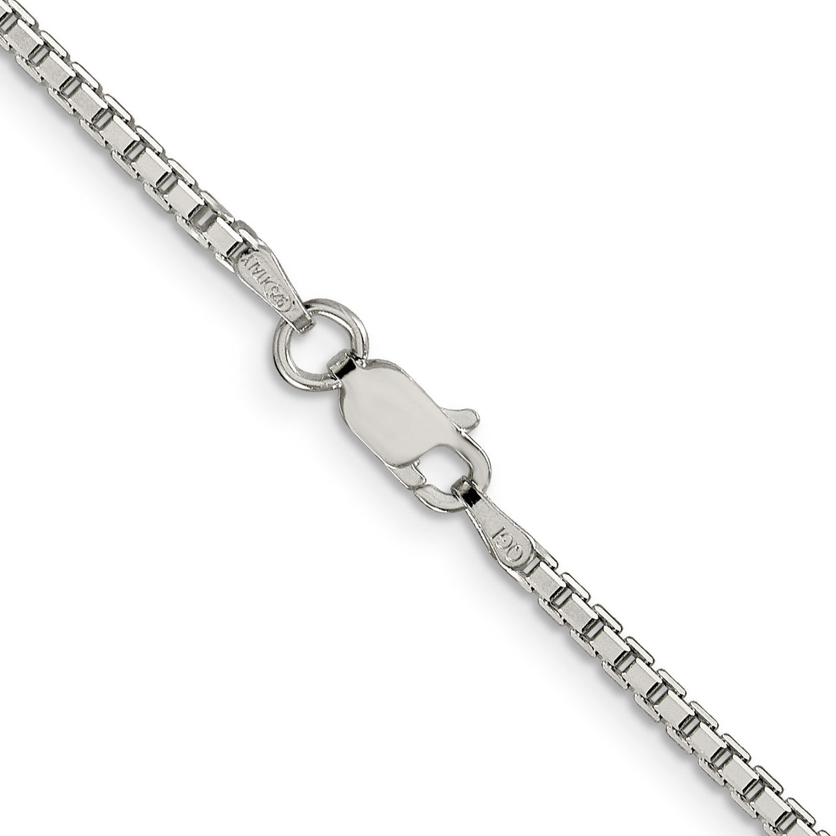 925 White Gold 2 mm Box Chain Necklace, Polished alternate angle