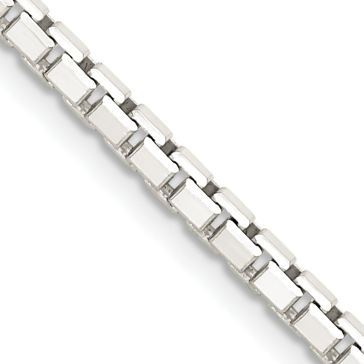 925 White Gold 2.9 mm Box Chain Necklace, Polished detail view