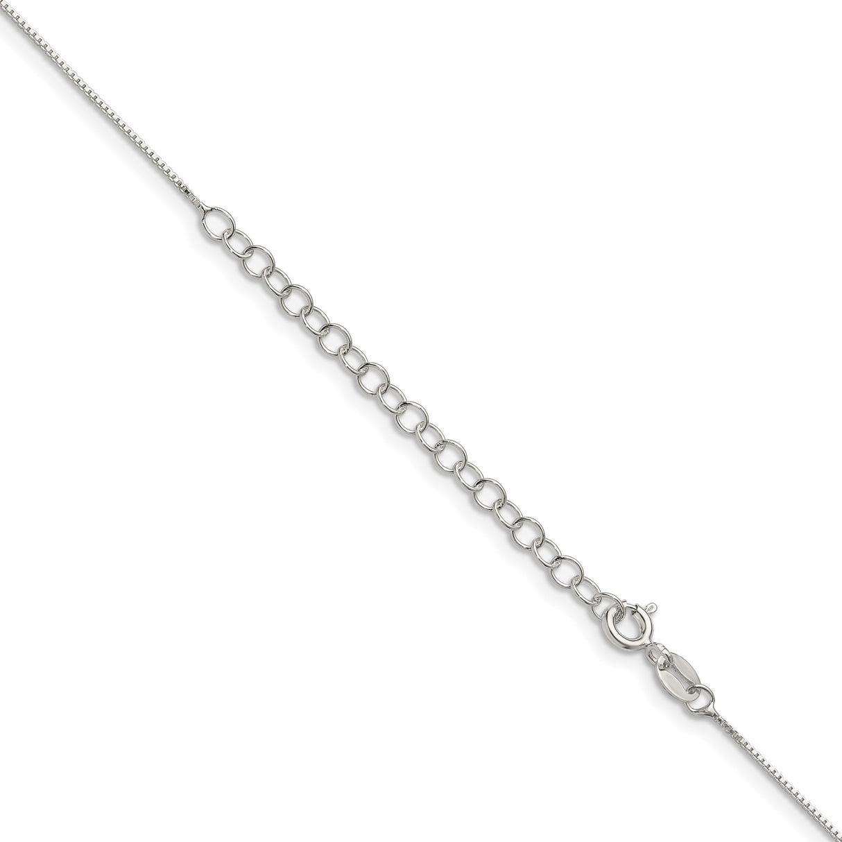 925 White Gold 0.6 mm Box Chain Necklace, Polished detail view
