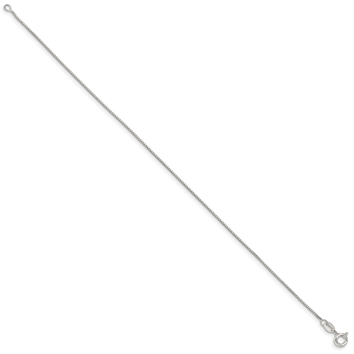 925 White Gold 0.8 mm Box Chain Anklet, Polished
