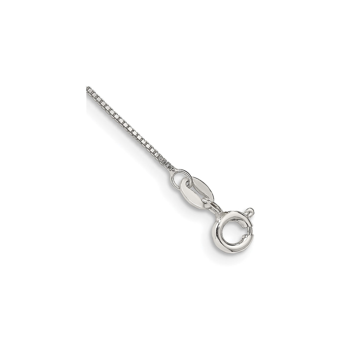 925 White Gold 0.8 mm Box Chain Anklet, Polished shown for scale