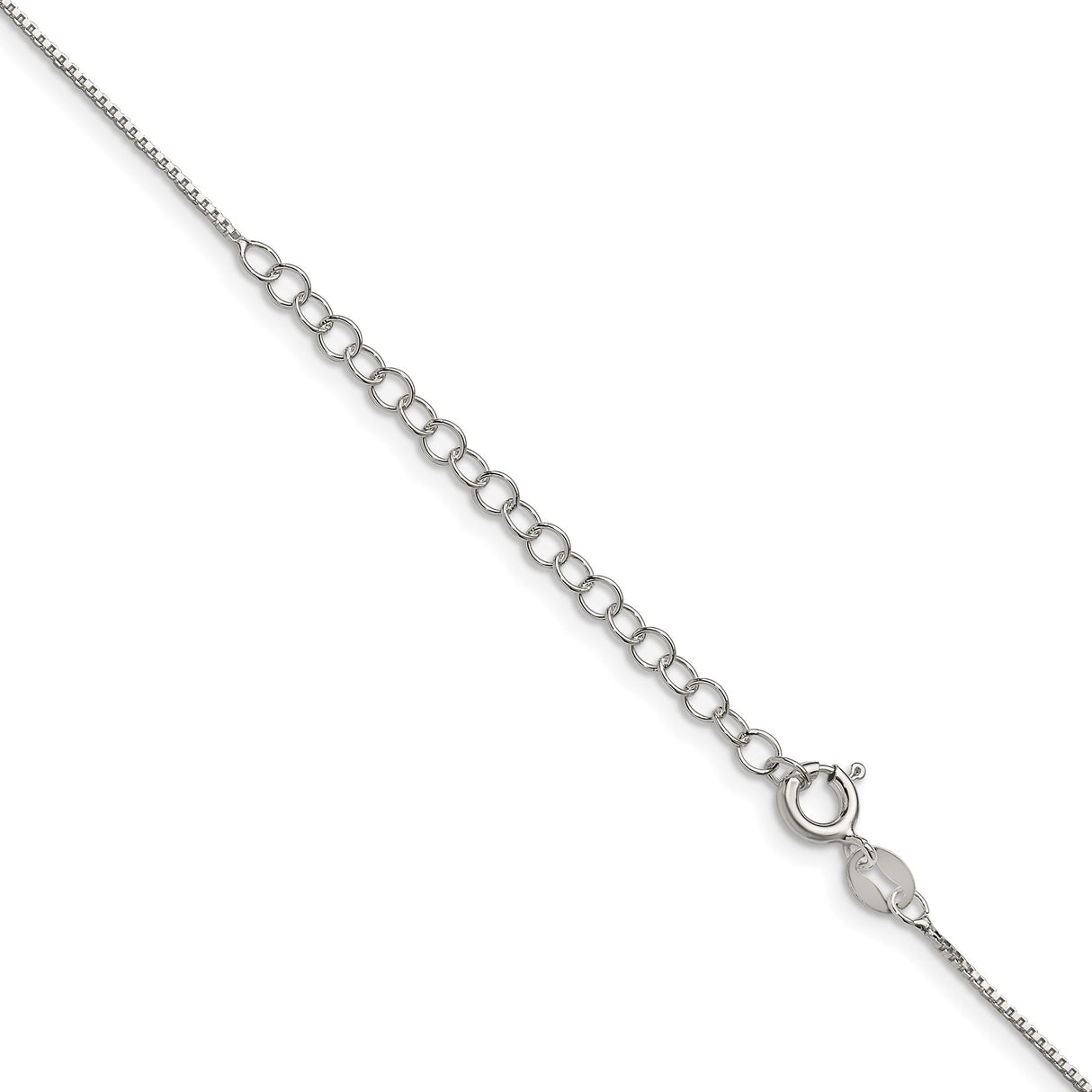 925 White Gold 0.8 mm Box Chain Necklace, Polished detail view