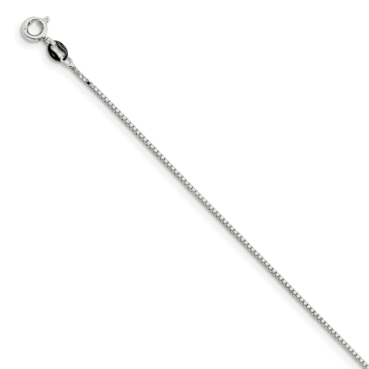 925 White Gold 0.9 mm Box Chain Anklet, Polished