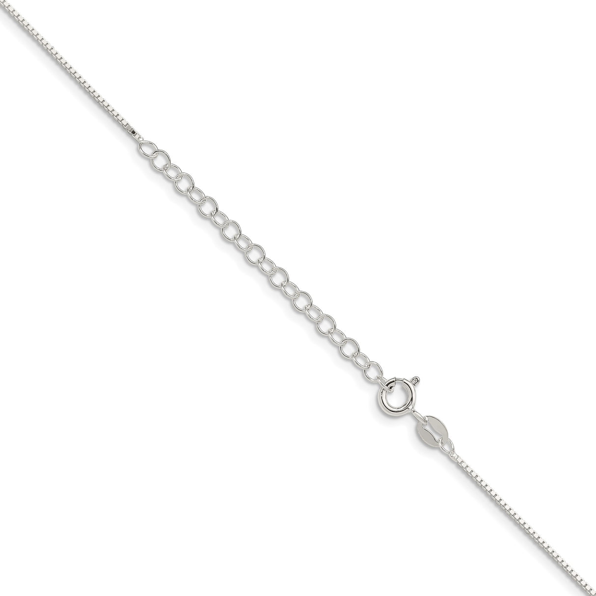 925 White Gold 0.9 mm Box Chain Necklace, Polished detail view
