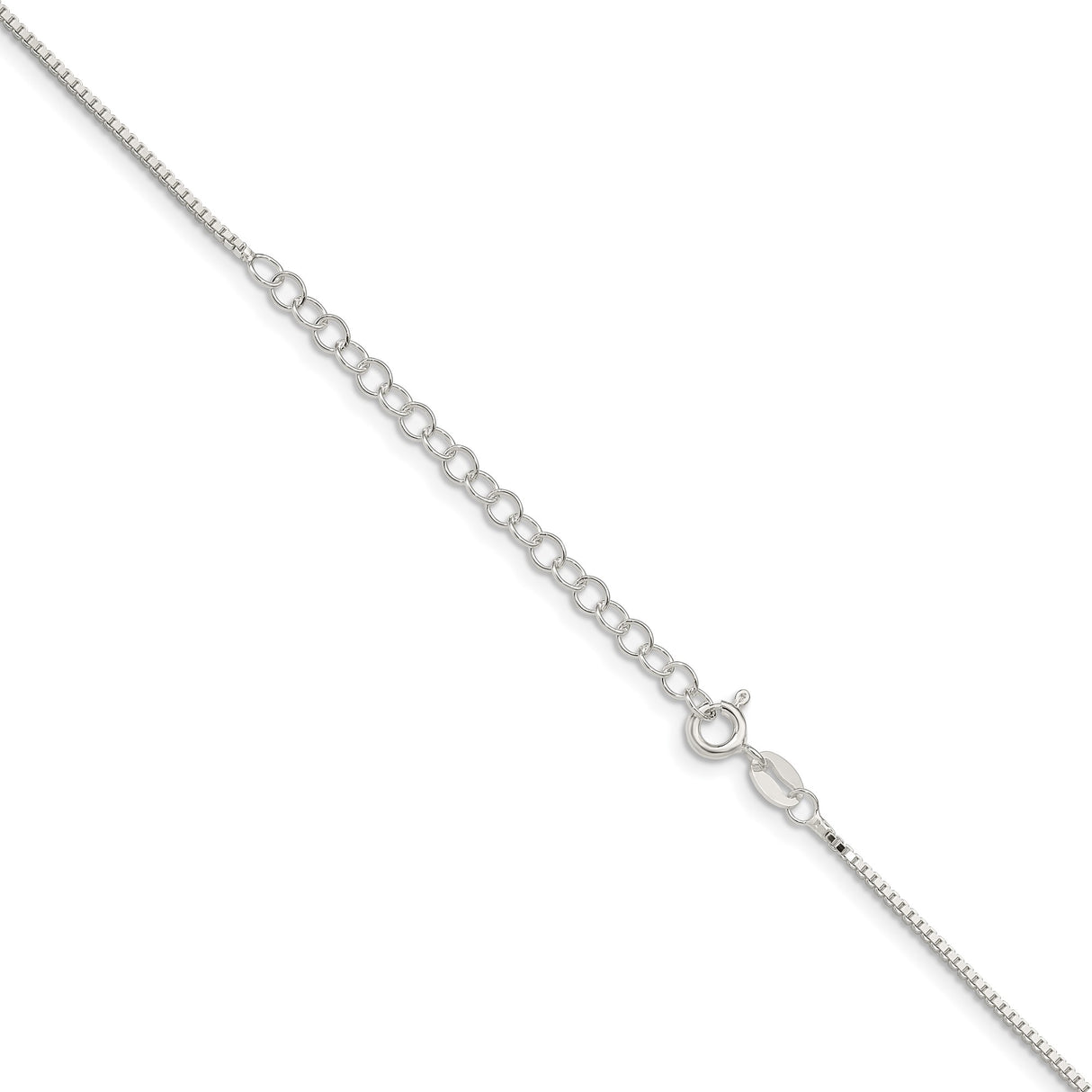 925 White Gold 1.1 mm Box Chain Necklace, Polished detail view