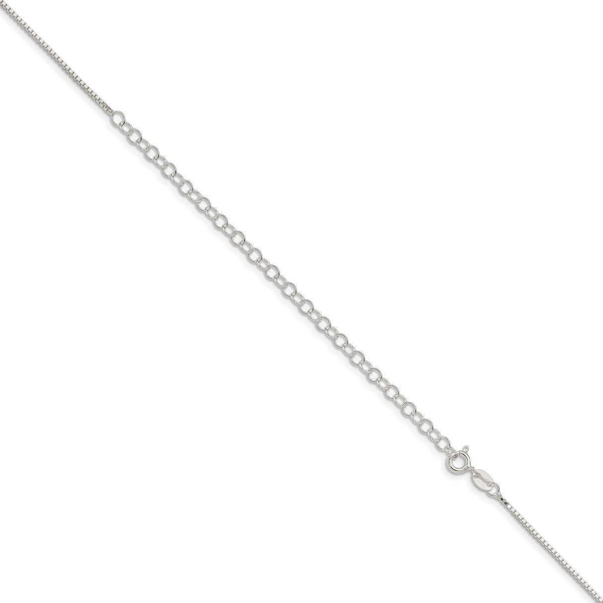 925 White Gold 1.1 mm Box Chain Necklace, Polished detail view
