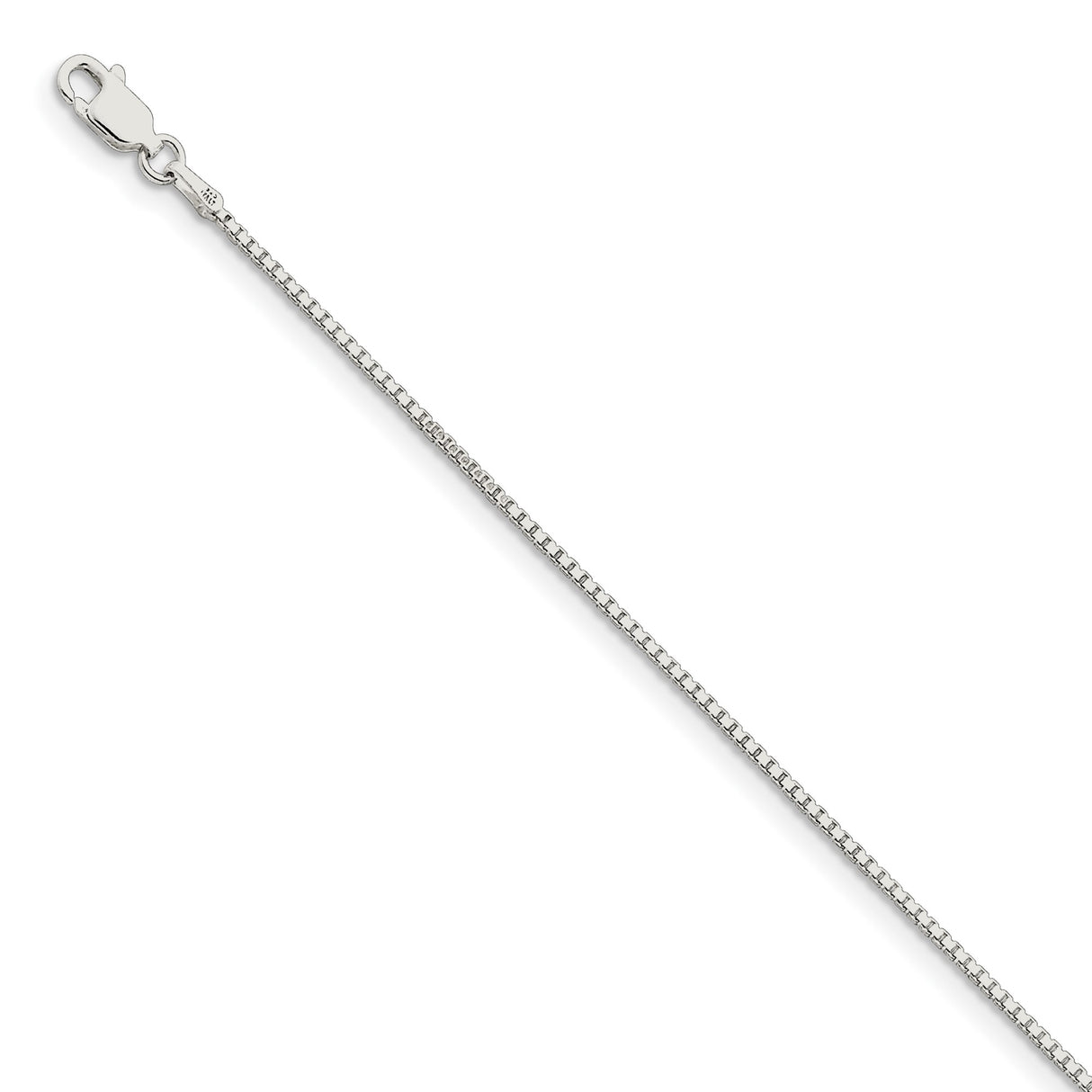 925 White Gold 1.25 mm Box Chain Bracelet, Polished