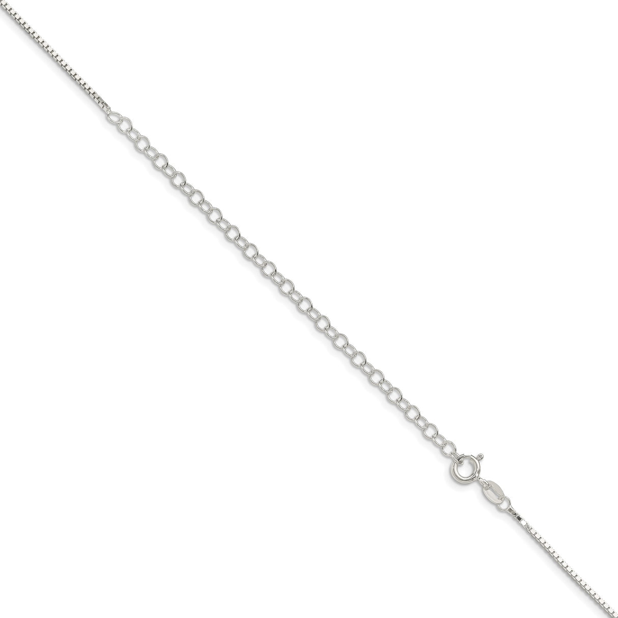 925 White Gold 1.25 mm Box Chain Necklace, Polished detail view