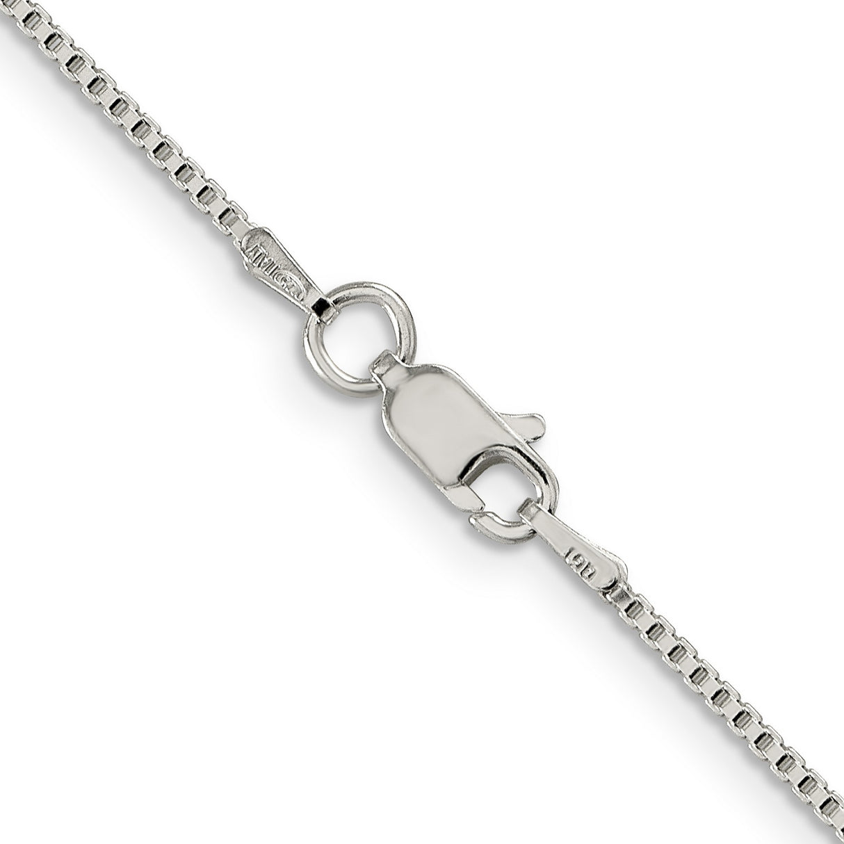 925 White Gold 1.25 mm Box Chain Necklace, Polished alternate angle