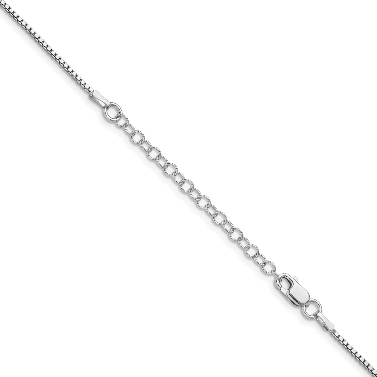 925 White Gold 1.25 mm Box Chain Necklace, Polished detail view