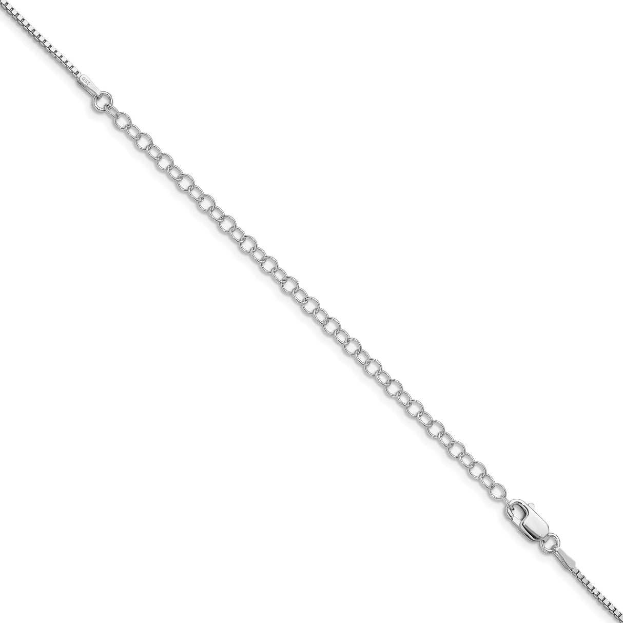 925 White Gold 1.25 mm Box Chain Necklace, Polished detail view