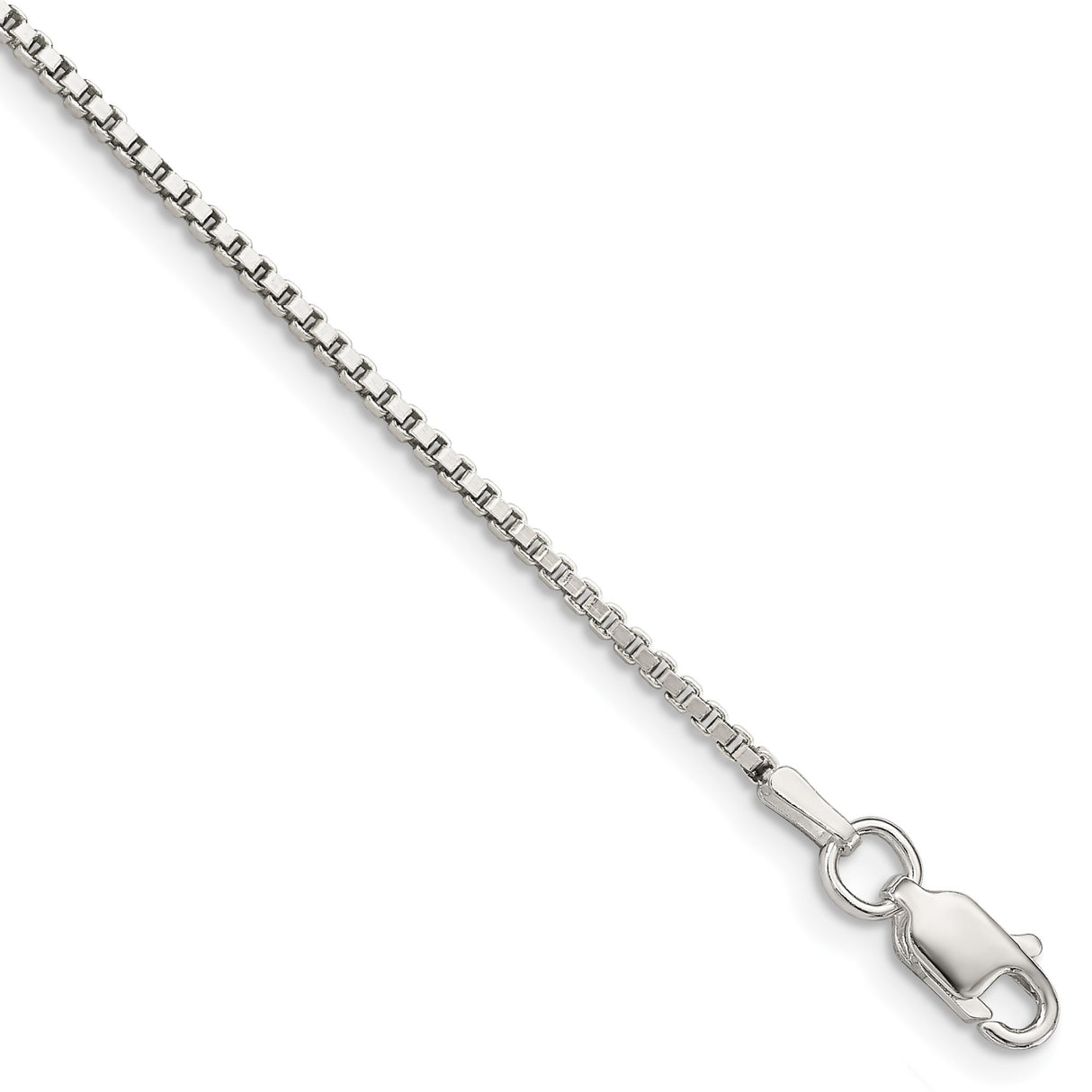 925 White Gold 1.4 mm Box Chain Bracelet, Polished shown for scale