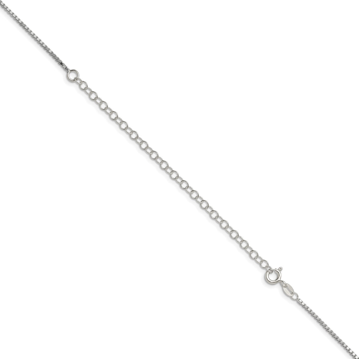 925 White Gold 1.4 mm Box Chain Necklace, Polished detail view