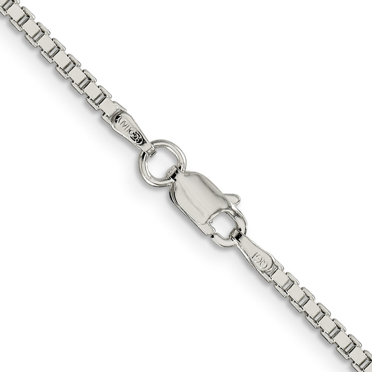 925 White Gold 1.9 mm Box Chain Necklace, Polished alternate angle