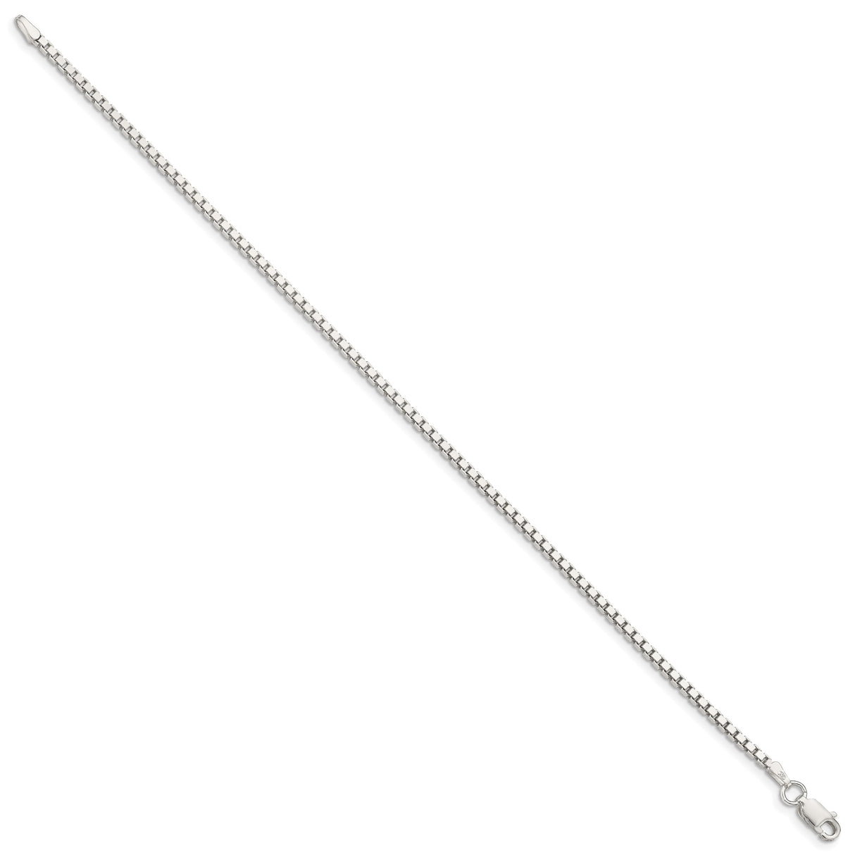 925 White Gold 1.9 mm Box Chain Bracelet, Polished alternate angle