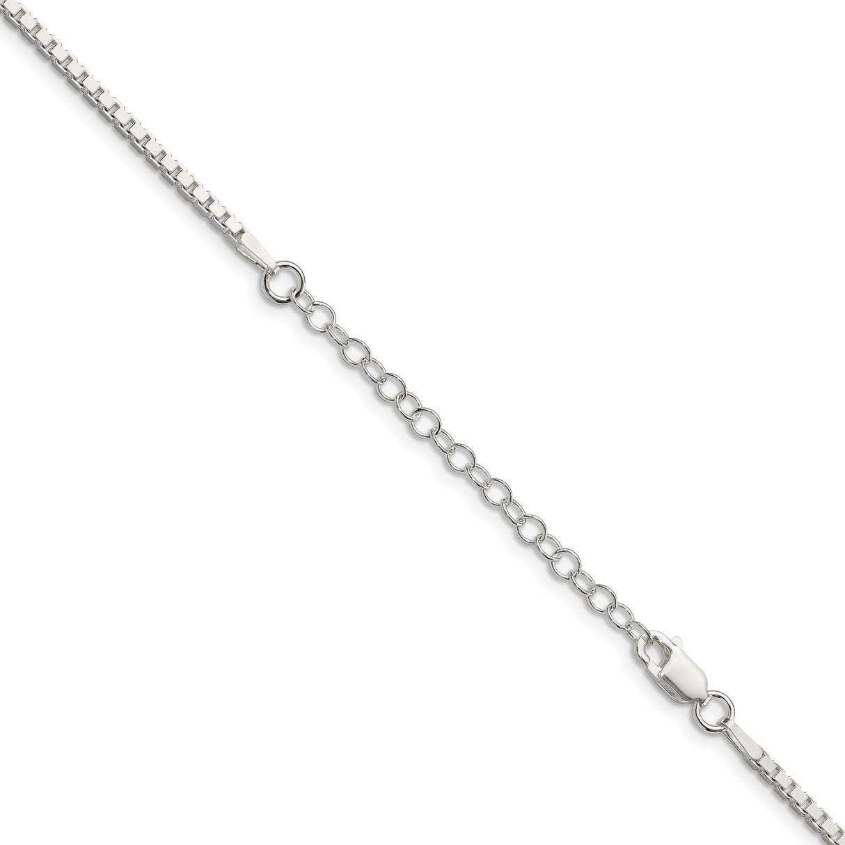 925 White Gold 1.9 mm Box Chain Necklace, Polished detail view
