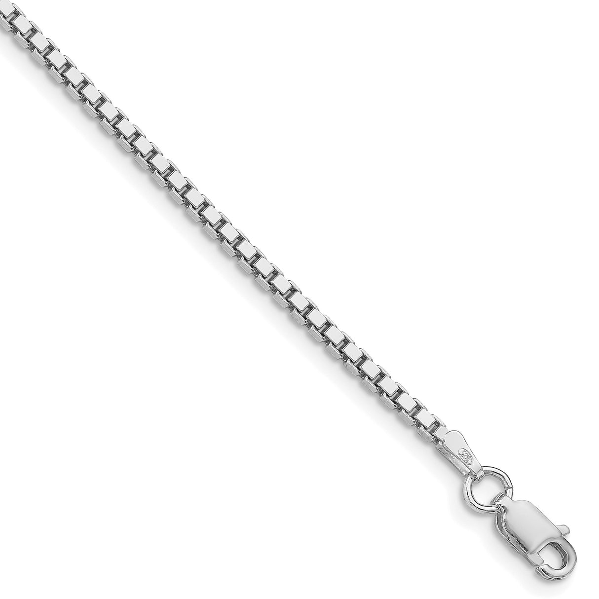 925 White Gold 1.9 mm Box Chain Bracelet, Polished shown for scale
