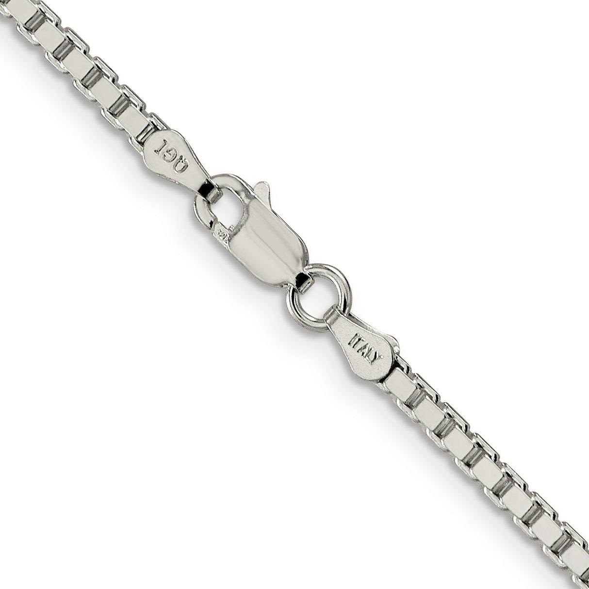 925 White Gold 2.5 mm Box Chain Necklace, Polished alternate angle