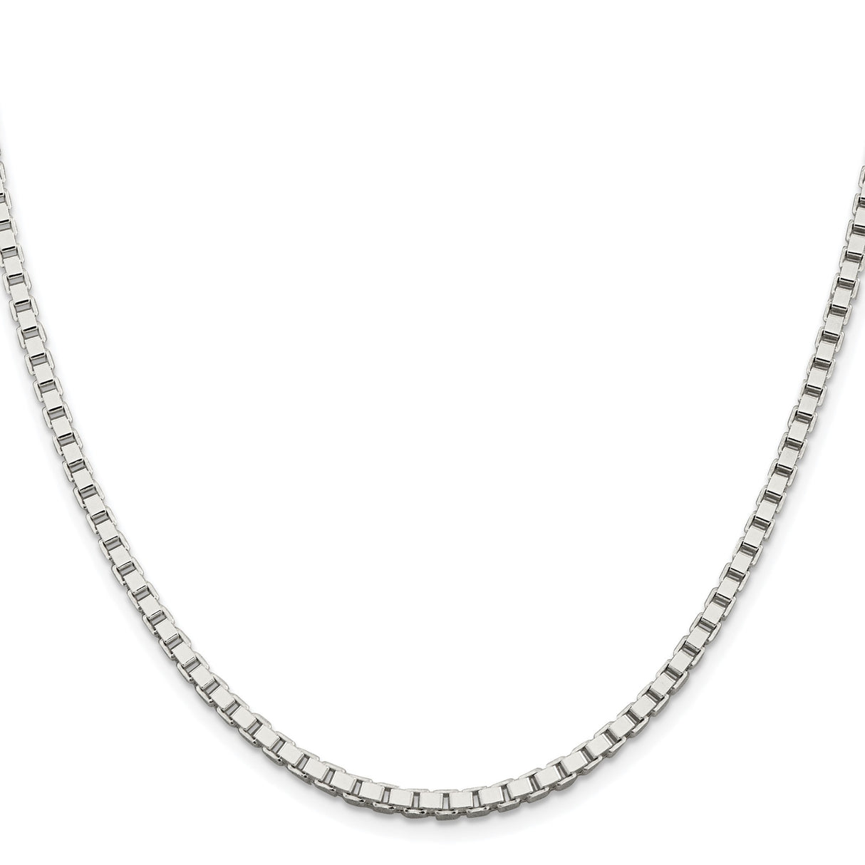925 White Gold 3 mm Box Chain Necklace, Polished