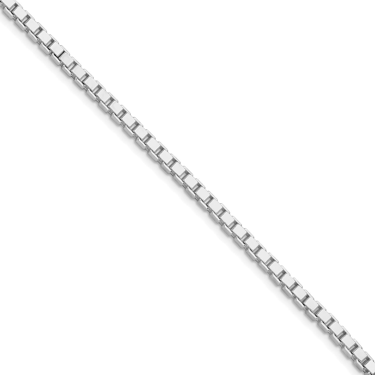 925 White Gold 3 mm Box Chain Necklace, Polished detail view