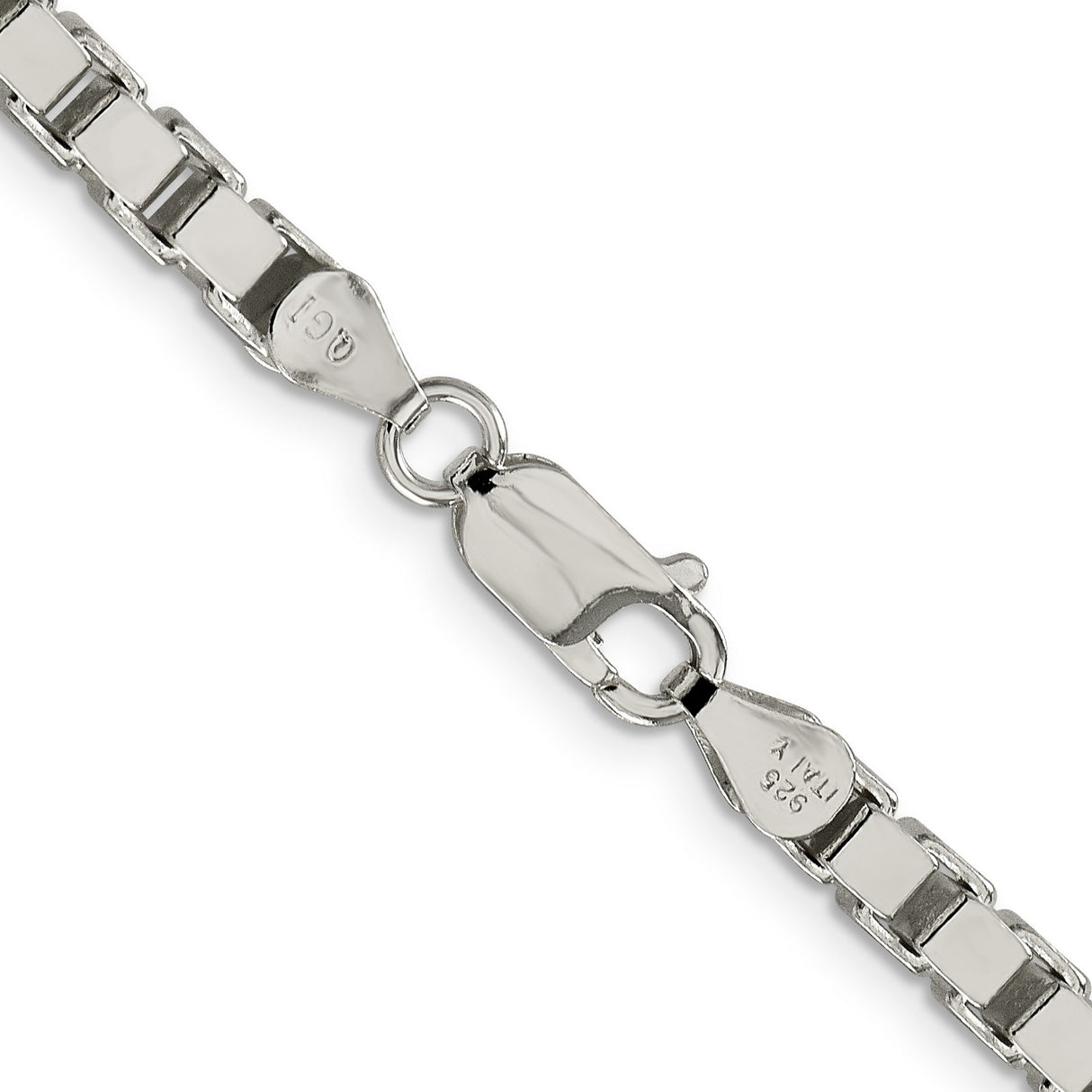 925 White Gold 4.5 mm Box Chain Necklace, Polished alternate angle