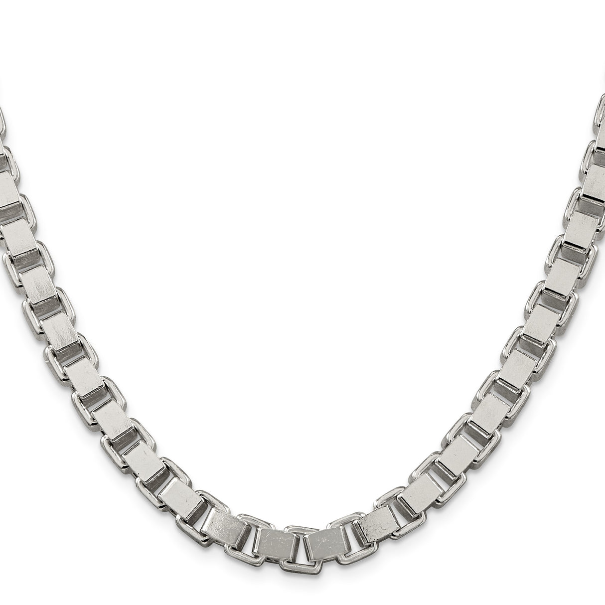 925 White Gold 7 mm Box Chain Necklace, Polished