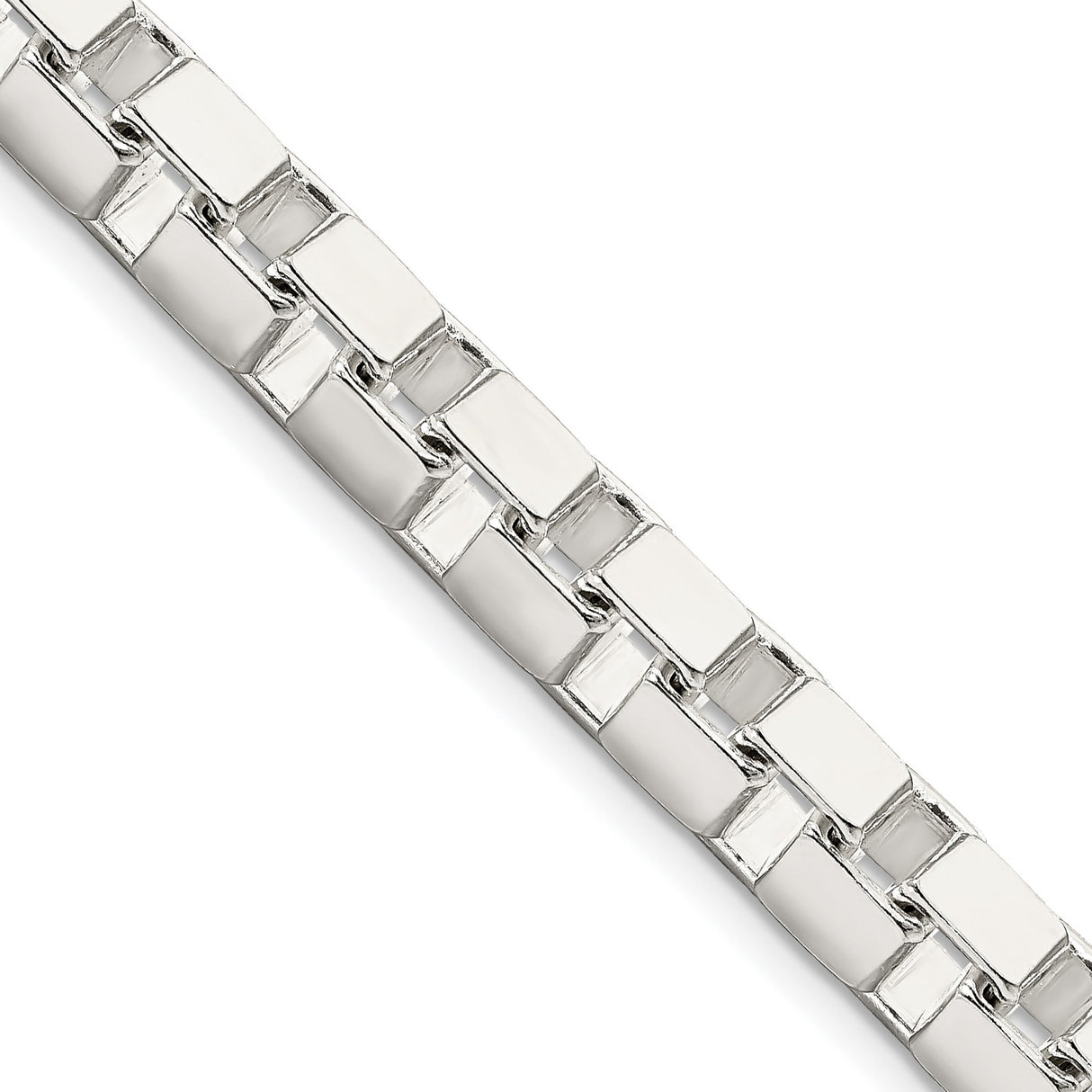 925 White Gold 7 mm Box Chain Necklace, Polished detail view