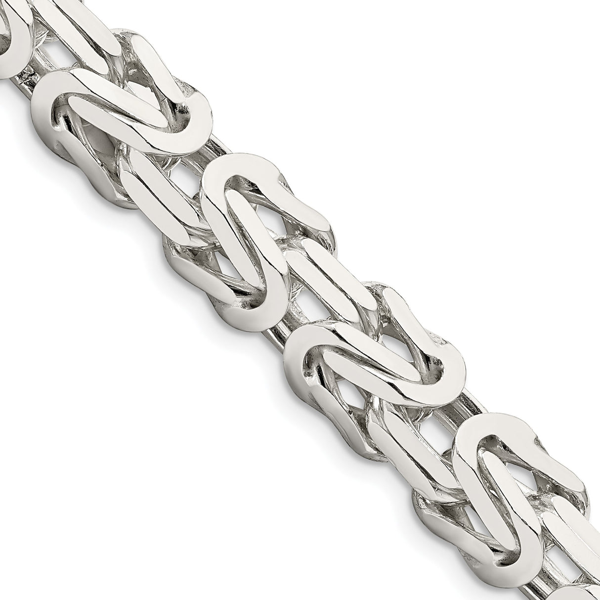 925 White Gold 8.25 mm Polished Chain Necklace, Solid detail view
