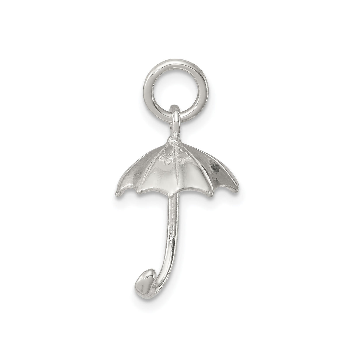 Sterling Silver Umbrella Charm Pendant with Curved Handle and Detailed Canopy Design