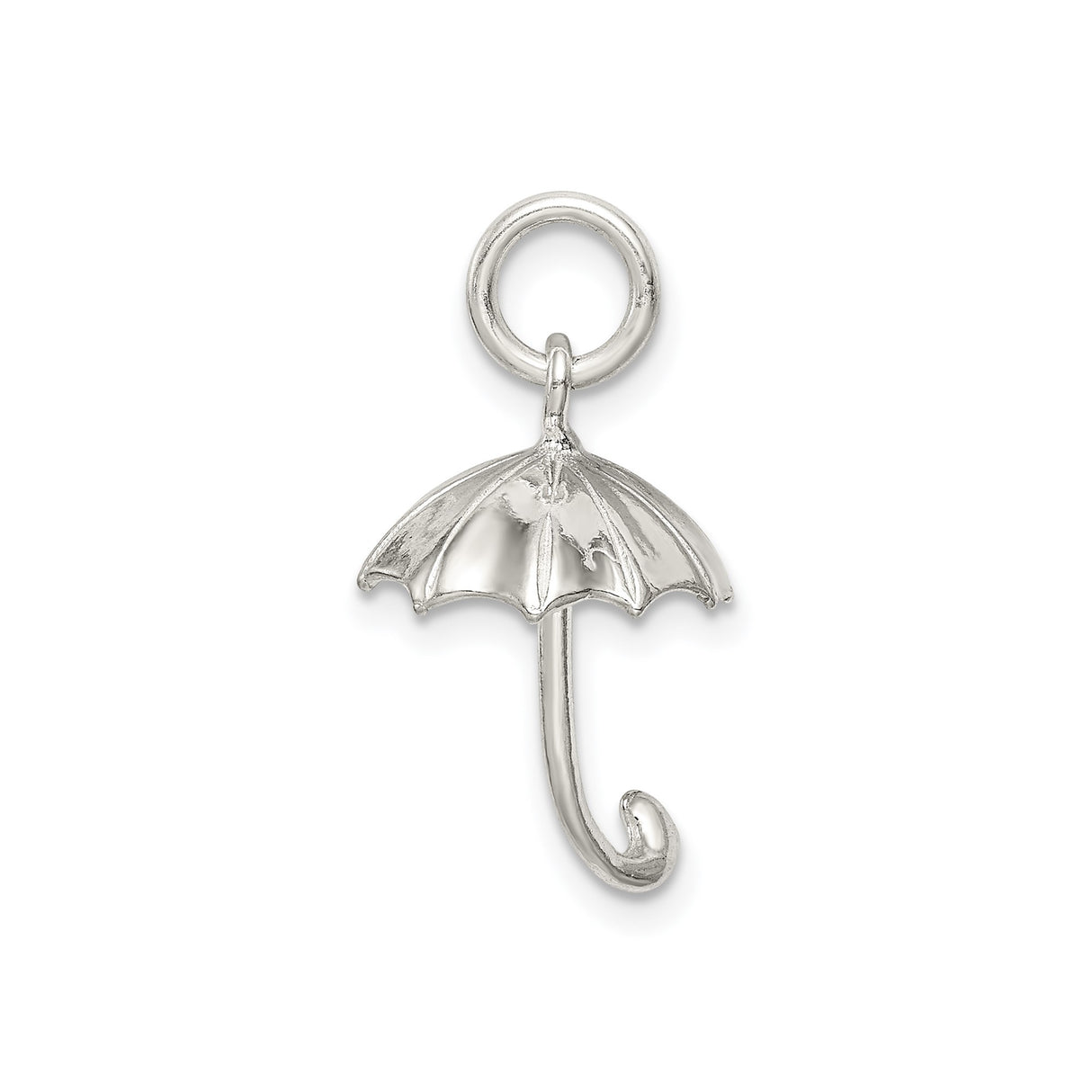 Sterling Silver Umbrella Charm Pendant with Curved Handle and Detailed Canopy Design