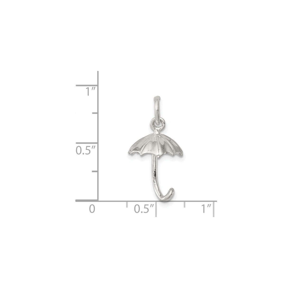 Sterling Silver Umbrella Charm Pendant with Curved Handle and Detailed Canopy Design