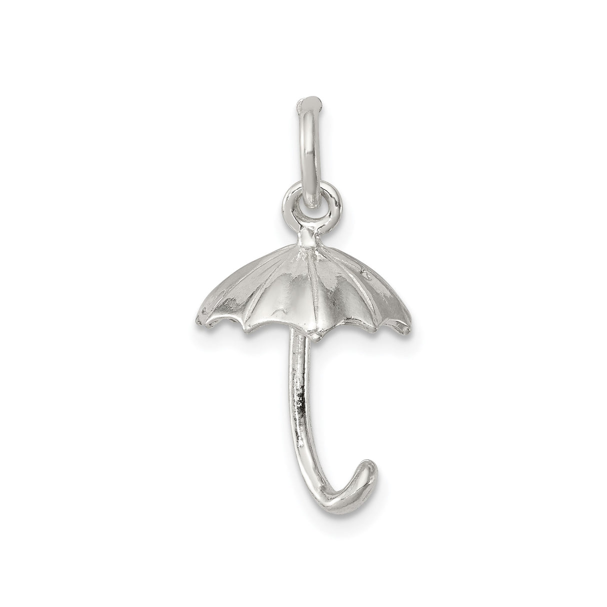 Sterling Silver Umbrella Charm Pendant with Curved Handle and Detailed Canopy Design