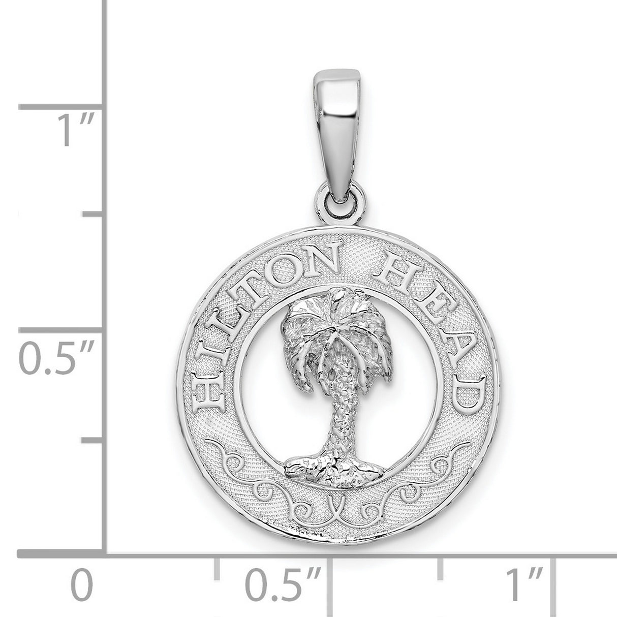 Sterling Silver Pendant with Palm Tree Design, Round Hilton Head Island Charm