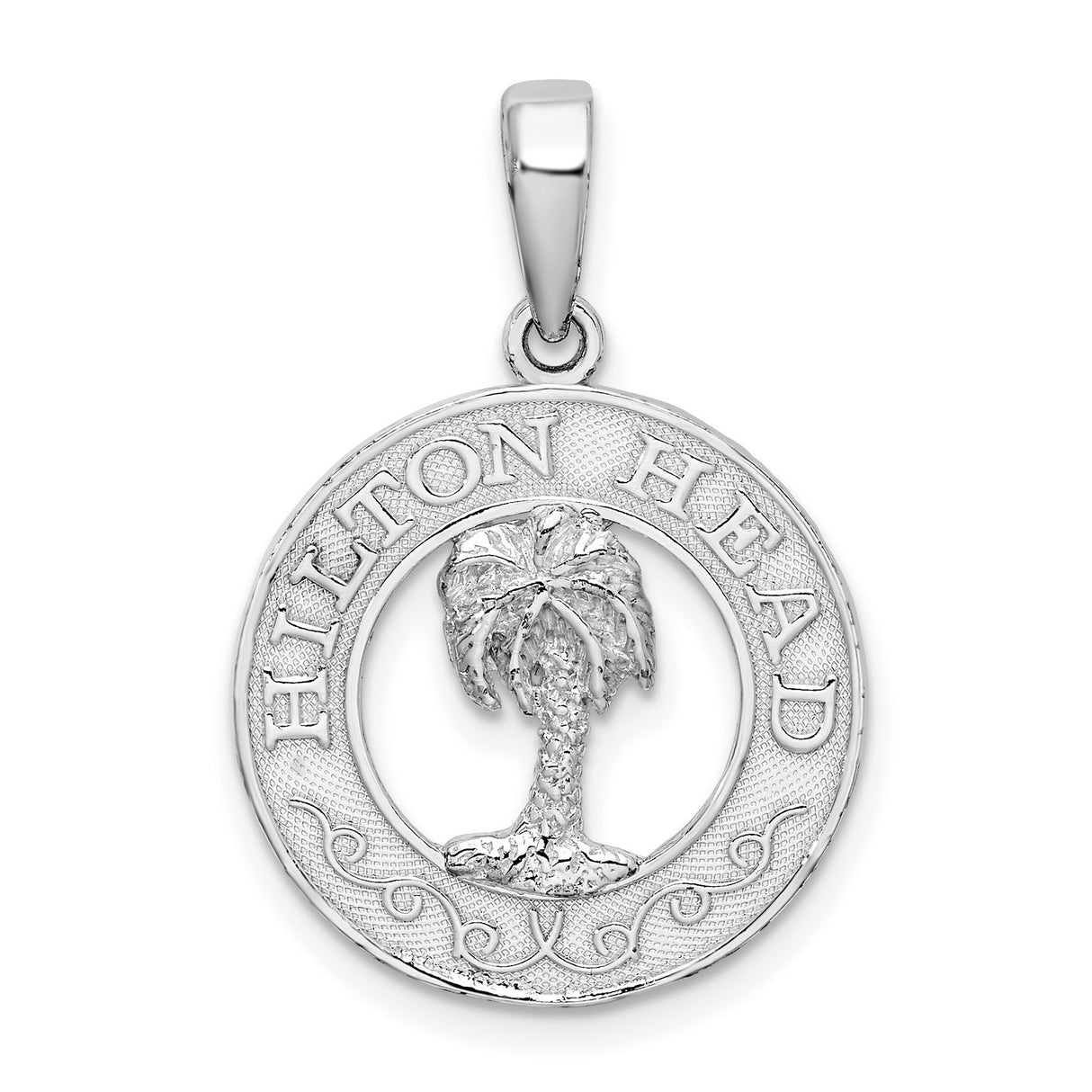 Sterling Silver Pendant with Palm Tree Design, Round Hilton Head Island Charm