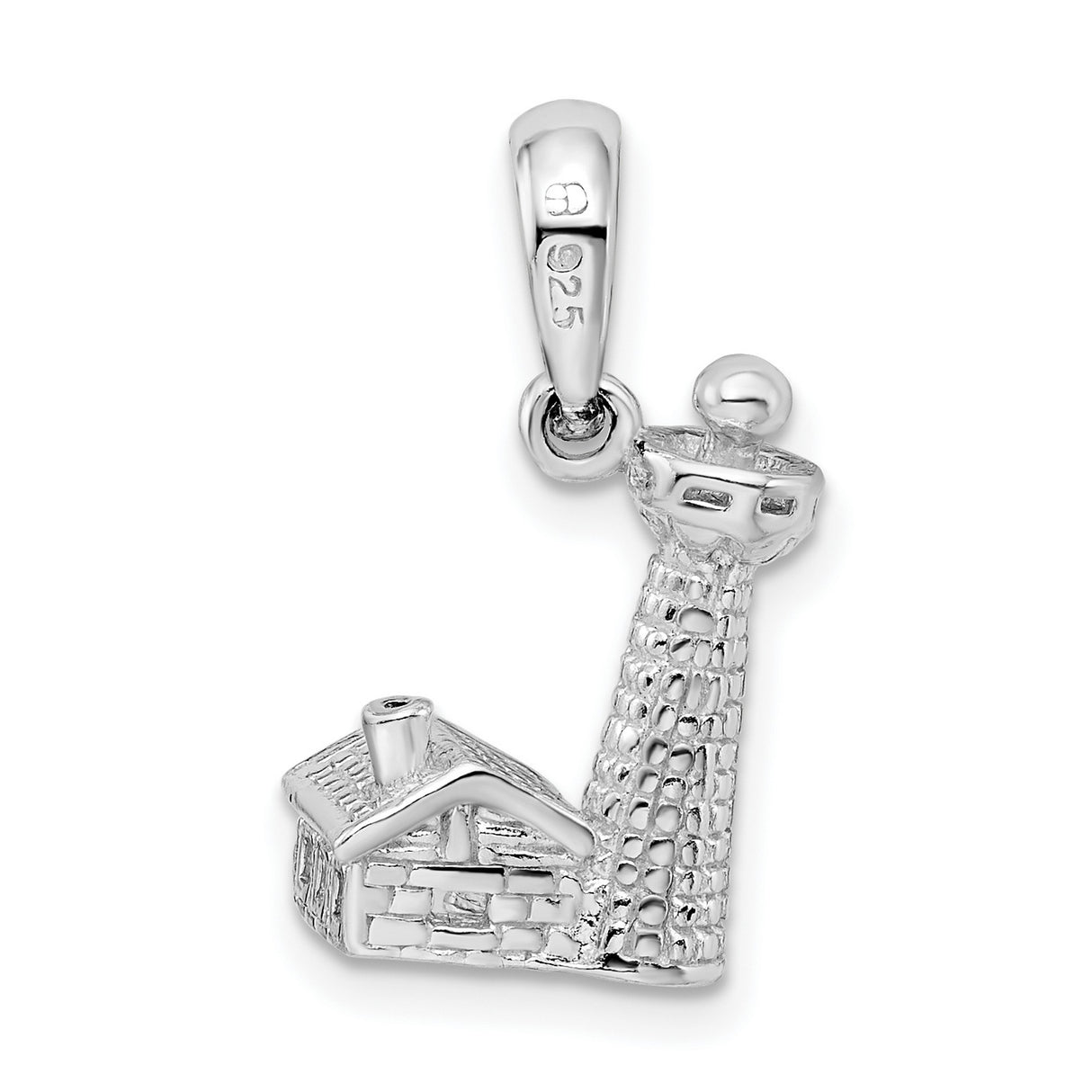 Sterling Silver Lighthouse Pendant Charm with Nautical Coastal Design