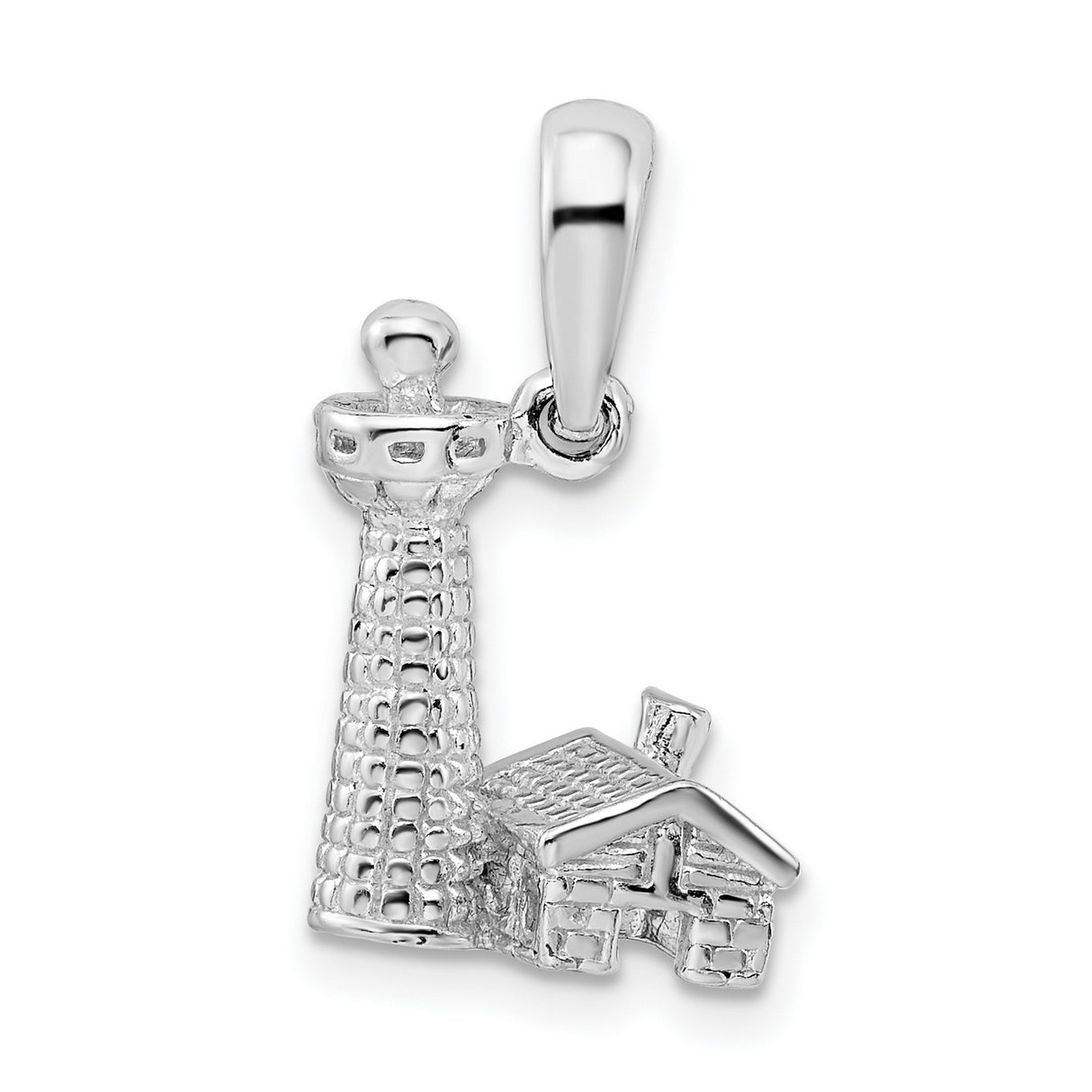 Sterling Silver Lighthouse Pendant Charm with Nautical Coastal Design
