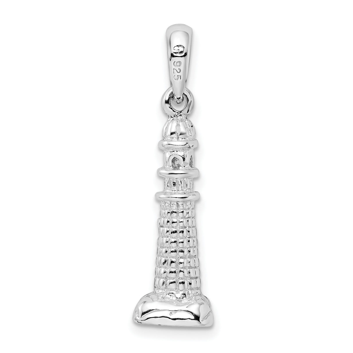 Sterling Silver Lighthouse Pendant, 3D Nautical Charm with Textured Detail for Women or Unisex