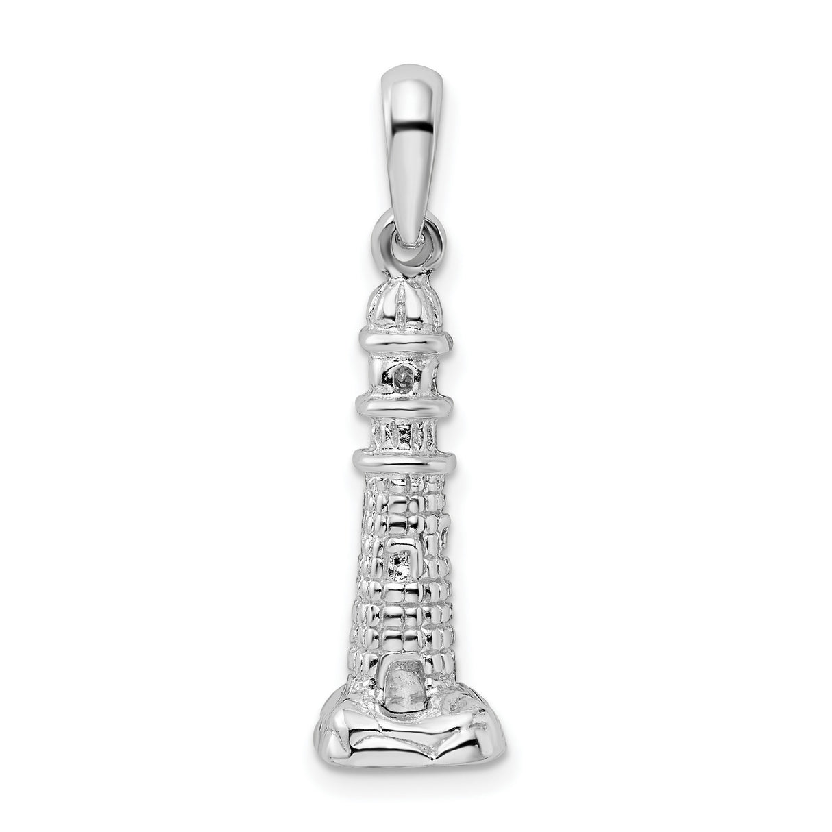 Sterling Silver Lighthouse Pendant, 3D Nautical Charm with Textured Detail for Women or Unisex