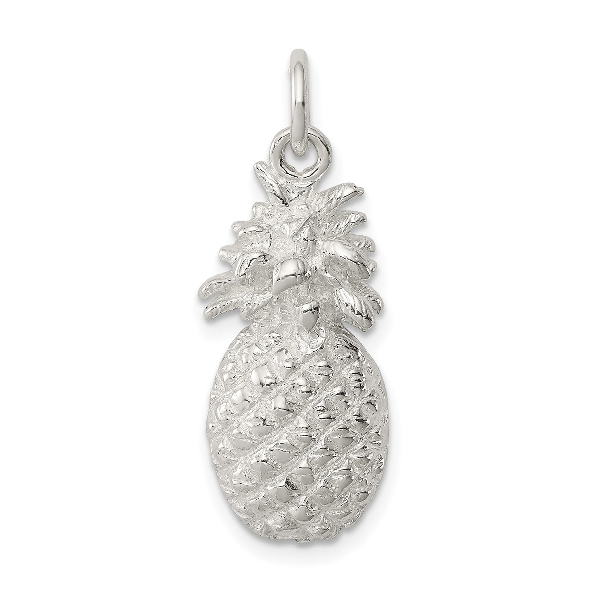 Sterling Silver Pineapple Pendant Charm with Textured Detailing, Tropical Island Style Jewelry