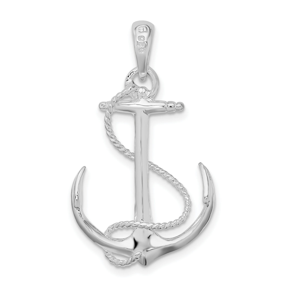 Sterling Silver Anchor Pendant with Rope Detailing, Nautical Symbol of Strength and Hope