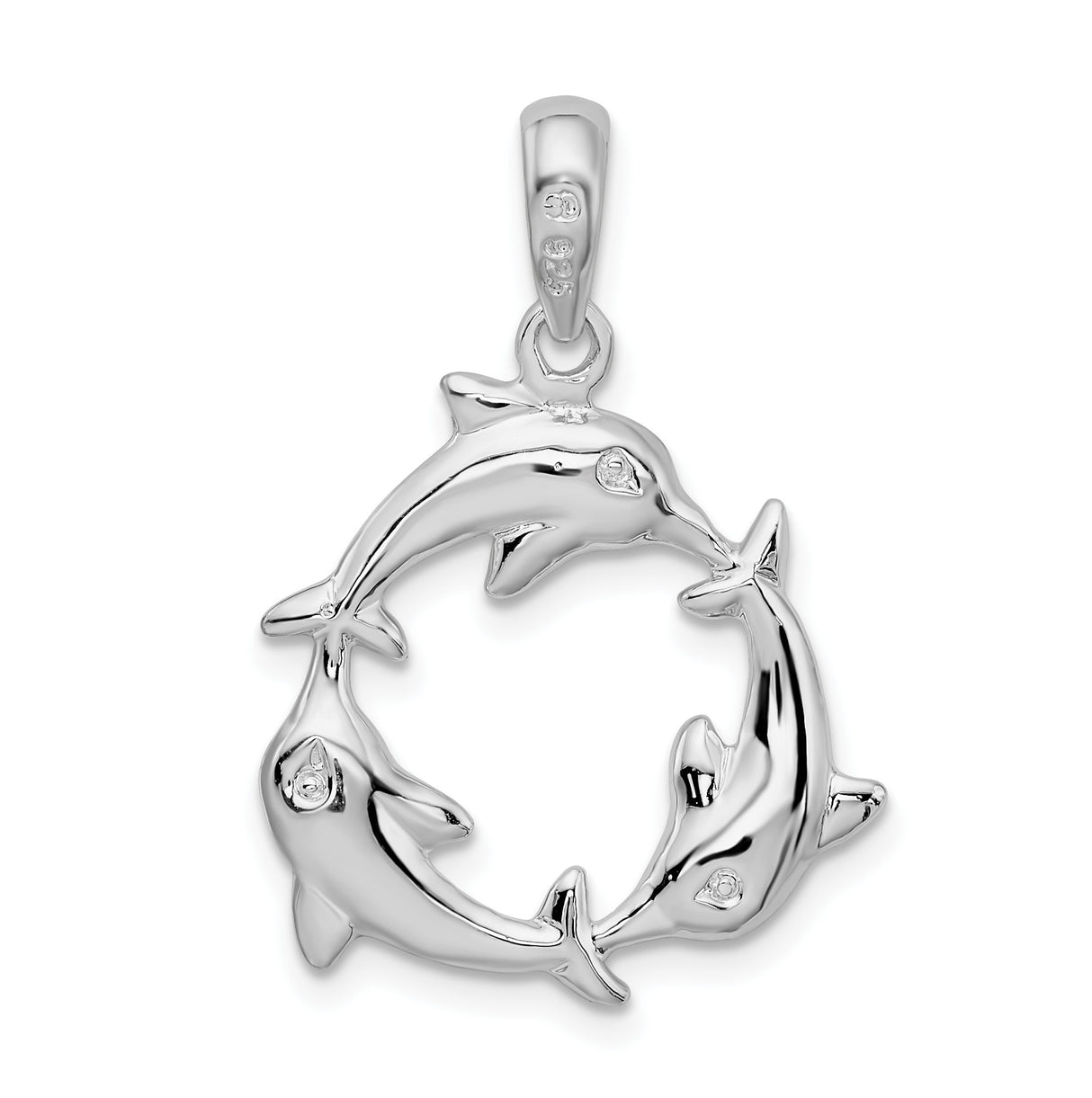 Sterling Silver Dolphin Circle Pendant with Three Dolphins, Nautical Sealife Theme