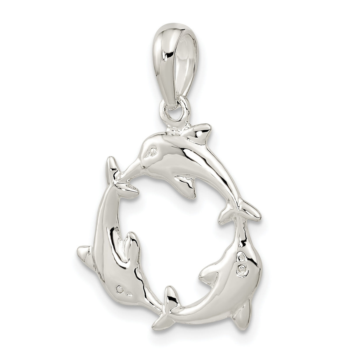 Sterling Silver Dolphin Circle Pendant with Three Dolphins, Nautical Sealife Theme