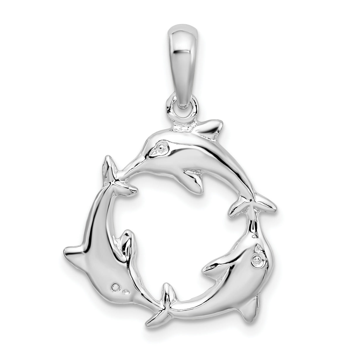 Sterling Silver Dolphin Circle Pendant with Three Dolphins, Nautical Sealife Theme